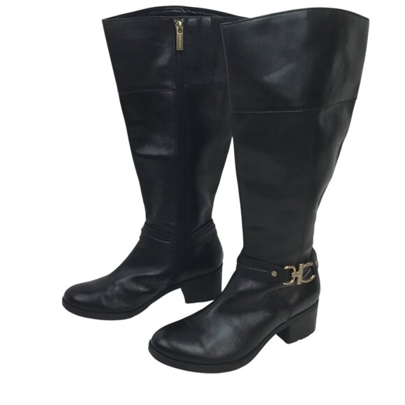 Gorgeous Bandolino Dulla Horsebit Womens 7M Leather Knee High Riding Boots Black - Picture 1 of 13